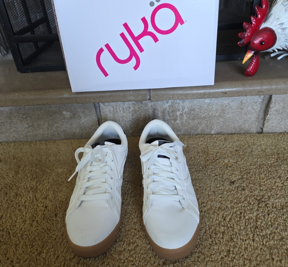 Ryka White Womens Low-Top Sneakers with Gum Outsole